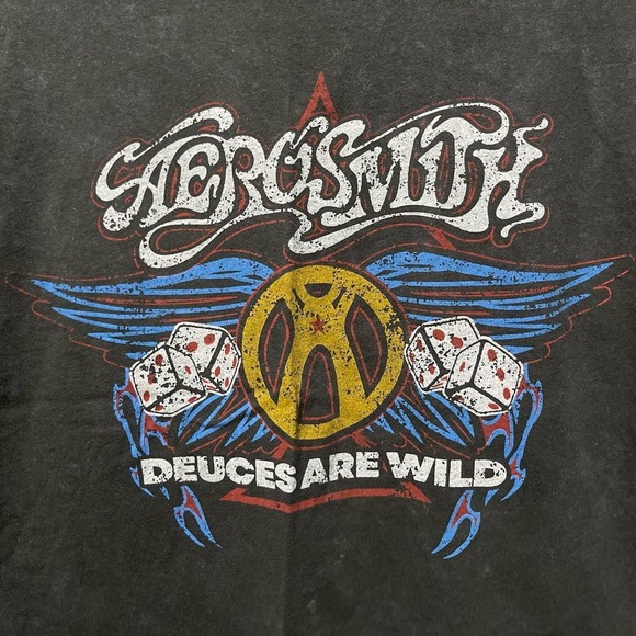 Aerosmith deuces are wild vintage wash rock band short sleeve graphic T-shirt - Picture 2 of 4